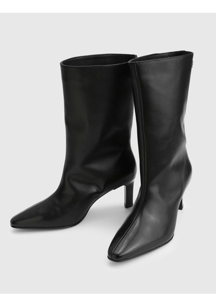 Alvina Hakiki Deri Siyah Kadın Topuklu Bot
