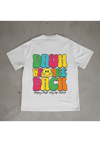 Bruh Tasarım Baskılı Beyaz Oversize T-Shirt