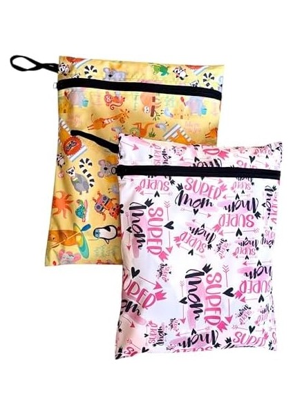 Yorni 2 Adet, 37 x 30 Cm, Mom ve Summer Desen, Sıvı Geçirmeyen Çok Amaçlı Çanta, Ekonomik Set, Yıkanabilir modelleri