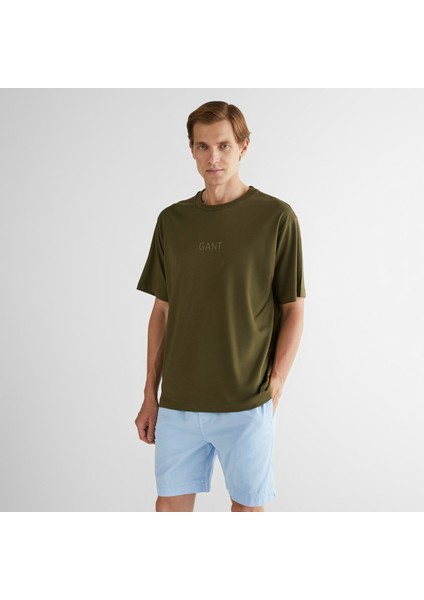 Erkek Yeşil Relaxed Fit Bisiklet Yaka Logolu T-Shirt