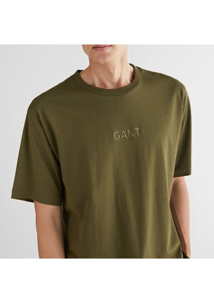 Erkek Yeşil Relaxed Fit Bisiklet Yaka Logolu T-Shirt fırsatları