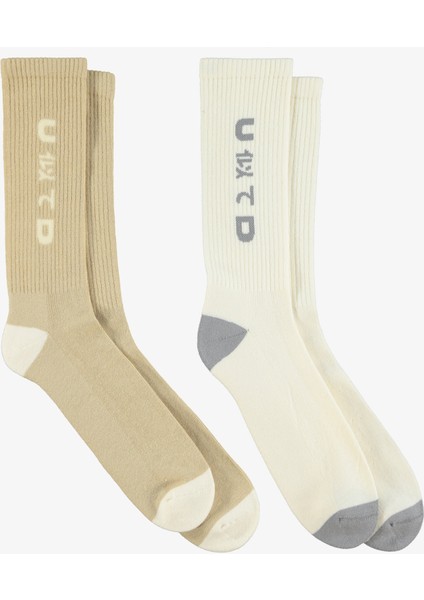 Unıted4 Unisex Krem/kahverengi 2'li Çorap