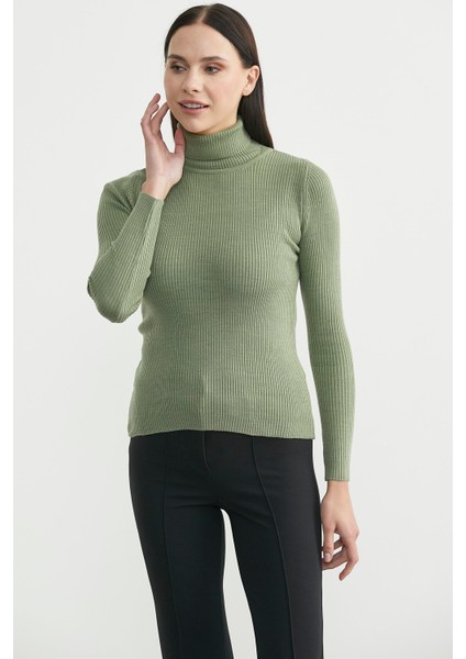 Tam Balıkçı Fitilli Basic Triko Kazak - Çağla Yeşili modelleri