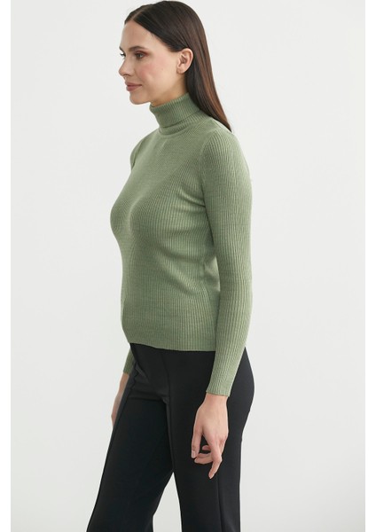 Tam Balıkçı Fitilli Basic Triko Kazak - Çağla Yeşili fırsatları