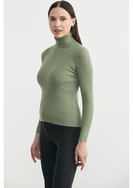 Tam Balıkçı Fitilli Basic Triko Kazak - Çağla Yeşili indirimleri