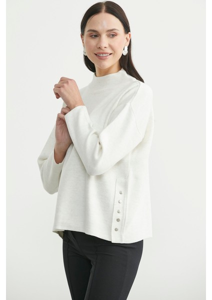 Oversize Dik Yaka Triko Kazak - Kemik modelleri