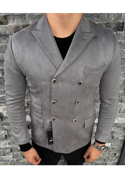 Erkek Süet Kruvaze Slim Fit Ceket