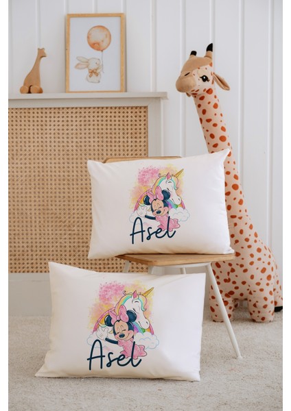 %100 Pamuk Isme Özel 2li Ekru Bebek Yastık Kılıfı 35X45 Cm-Minnie Mouse