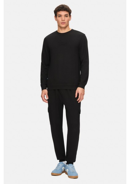 Machado Siyah Bisiklet Yaka Gofre Baskı Standard Fit Erkek Sweatshirt fırsatları