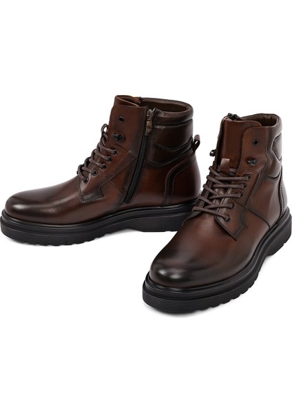 Erkek Kahverengi Fermuarlı Deri Casual Bot 25WFD642818 modelleri