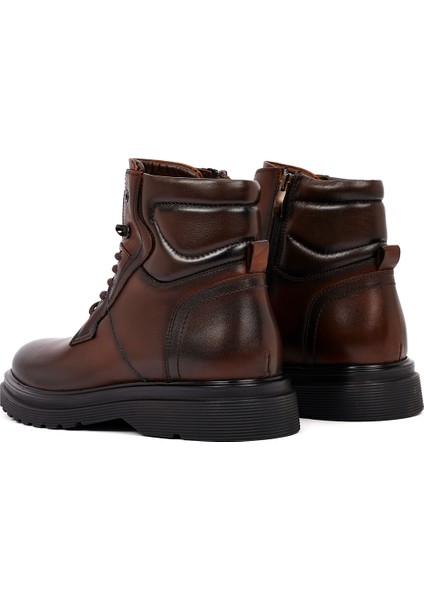 Erkek Kahverengi Fermuarlı Deri Casual Bot 25WFD642818