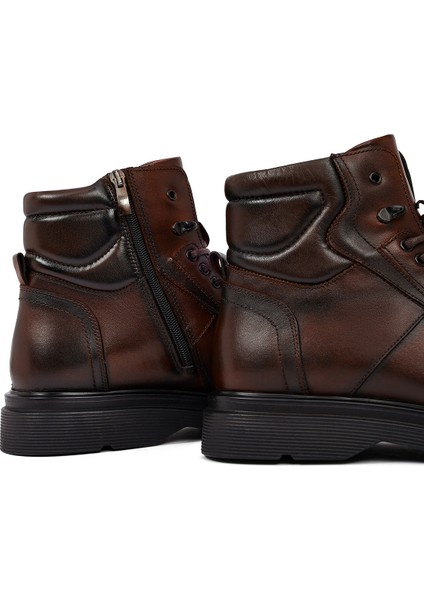 Erkek Kahverengi Fermuarlı Deri Casual Bot 25WFD642818
