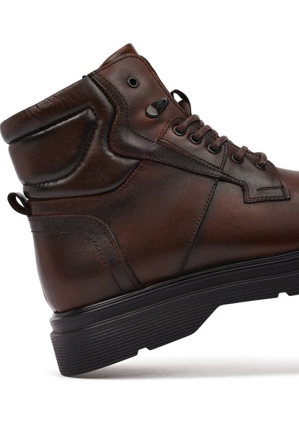 Erkek Kahverengi Fermuarlı Deri Casual Bot 25WFD642818