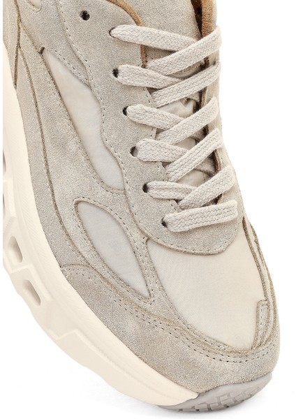 Kadın Bej Bağcıklı Kalın Tabanlı Deri Sneaker 25AFD142014