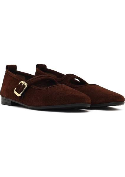 Kadın Kahverengi Tokalı Süet Deri Babet 25WFD350110 modelleri