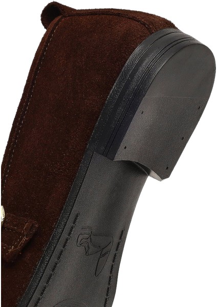 Kadın Kahverengi Tokalı Süet Deri Babet 25WFD350110