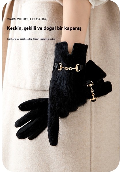Tavşan Kürk Yün Kadın Kalınlaştırılmış Kışlık Sürüş Soğuktan Koruyan Dış Mekan Rüzgardan Koruyan Dokunmatik Ekranlı Eldiven (Yurt Dışından) fırsatları