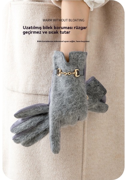 Tavşan Kürk Yün Kadın Kalınlaştırılmış Kışlık Sürüş Soğuktan Koruyan Dış Mekan Rüzgardan Koruyan Dokunmatik Ekranlı Eldiven (Yurt Dışından) fiyatları