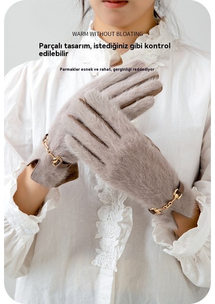 Tavşan Kürk Yün Kadın Kalınlaştırılmış Kışlık Sürüş Soğuktan Koruyan Dış Mekan Rüzgardan Koruyan Dokunmatik Ekranlı Eldiven (Yurt Dışından) modelleri