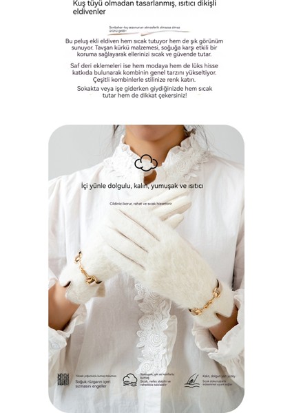 Tavşan Kürk Yün Kadın Kalınlaştırılmış Kışlık Sürüş Soğuktan Koruyan Dış Mekan Rüzgardan Koruyan Dokunmatik Ekranlı Eldiven (Yurt Dışından) indirimleri