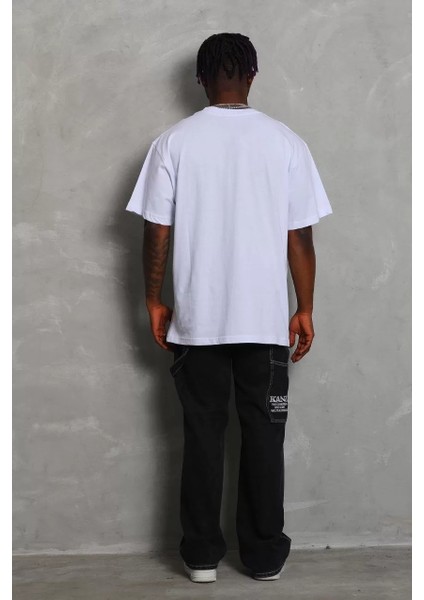 Unisex Oversize Düz Bisiklet Yaka T-Shirt - Beyaz fiyatları