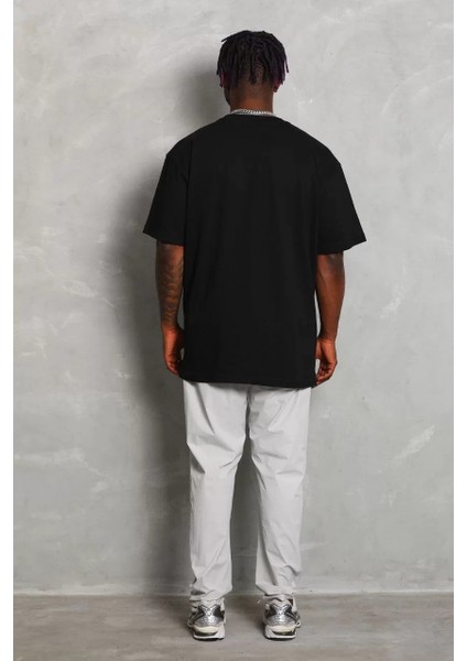 Unisex Oversize Düz Bisiklet Yaka T-Shirt - Siyah fiyatları