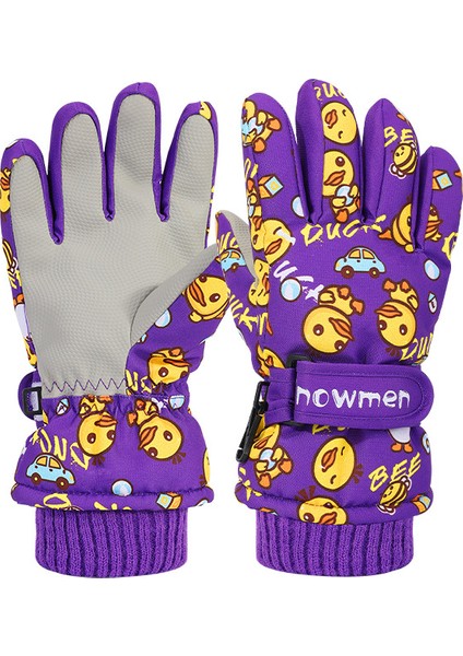 Çocuklar Için 5 Parmaklı, Çizgi Filmli, Kar Kaymağına Karşı Isıtmalı, Rüzgardan Koruyan, Su Geçirmez ve Kaymaz, Kalınlaşmış, Polar Kaplamalı Eldiven (Yurt Dışından)