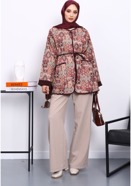 Mürdüm Etnik Desenli Çıtçıtlı Ceket fiyatları