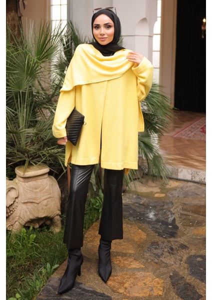 Sarı Şal Detaylı Dokulu Hırka