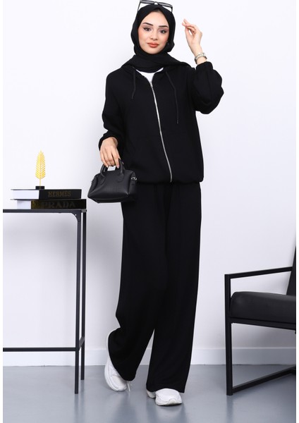 Siyah Kapşonlu Fermuarlı Kanguru Cepli Modal Takım fiyatları