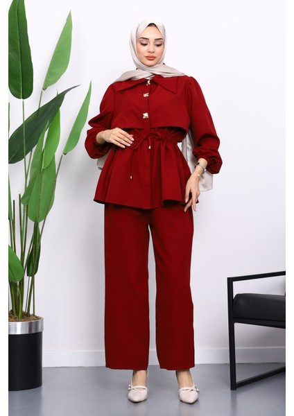 Bordo Double Krep Tunik Pantolonlu Takım fiyatları