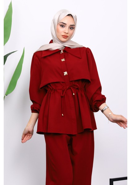 Bordo Double Krep Tunik Pantolonlu Takım modelleri