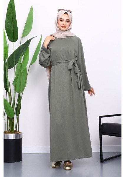 Haki Kolu Armalı Reglan Kol Basic Modal Kuşaklı Elbise fiyatları