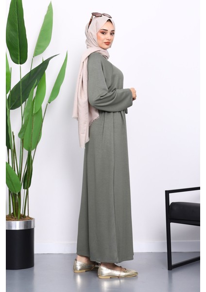 Haki Kolu Armalı Reglan Kol Basic Modal Kuşaklı Elbise fırsatları