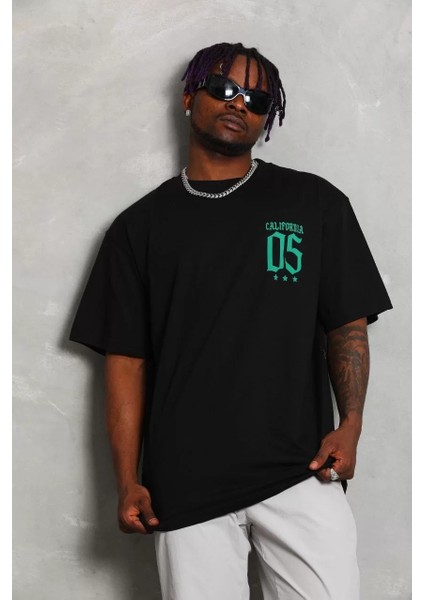 Unisex Oversize Baskılı Bisiklet Yaka T-Shirt - Siyah fiyatları