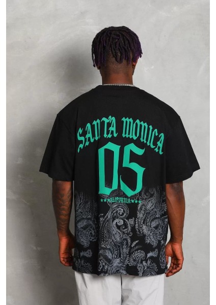 Unisex Oversize Baskılı Bisiklet Yaka T-Shirt - Siyah modelleri