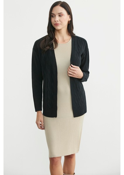 Saç Örgülü Rahat Kalıp Triko Hırka - Siyah modelleri