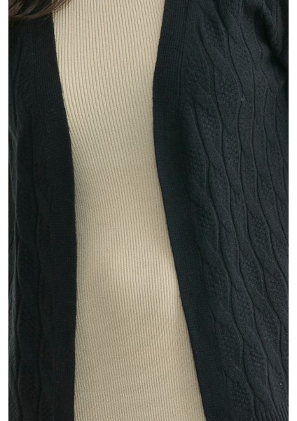 Saç Örgülü Rahat Kalıp Triko Hırka - Siyah indirimleri