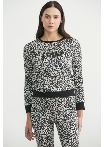Leopar Desenli Pijama Takım - Ekru fiyatları