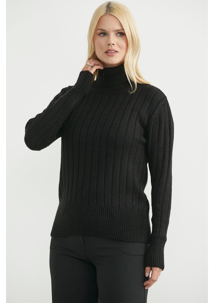 Tam Balıkçı Kalın Fitilli Triko Kazak - Siyah fiyatları