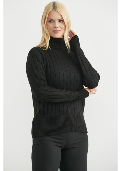 Tam Balıkçı Kalın Fitilli Triko Kazak - Siyah modelleri