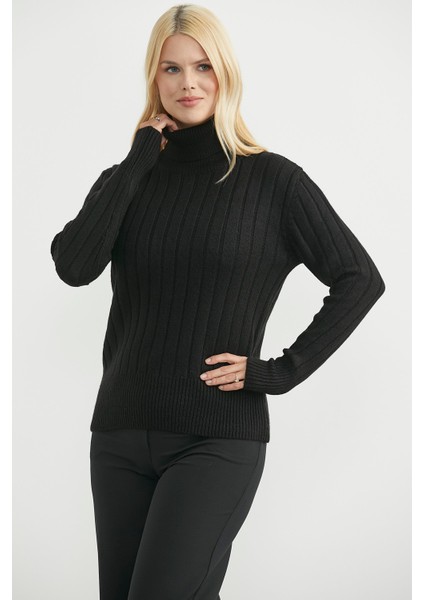 Tam Balıkçı Kalın Fitilli Triko Kazak - Siyah indirimleri