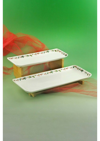 Christmas Porselen Iki Katlı Sunumluk