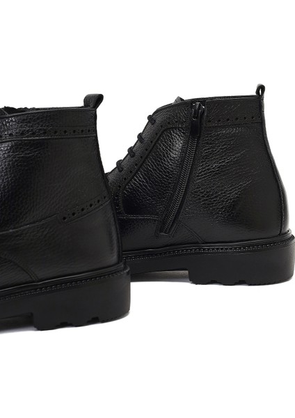 Erkek Siyah Fermuarlı Deri Casual Bot 25WFD6717FT