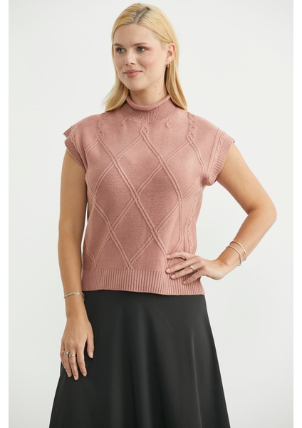 Dik Yaka Kolsuz Triko Süveter - Gül modelleri