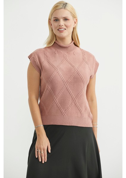 Dik Yaka Kolsuz Triko Süveter - Gül fırsatları