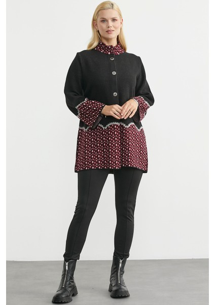 Dik Yaka Düğmeli Uzun Triko Hırka - Siyah fiyatları