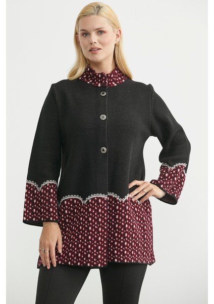 Dik Yaka Düğmeli Uzun Triko Hırka - Siyah modelleri