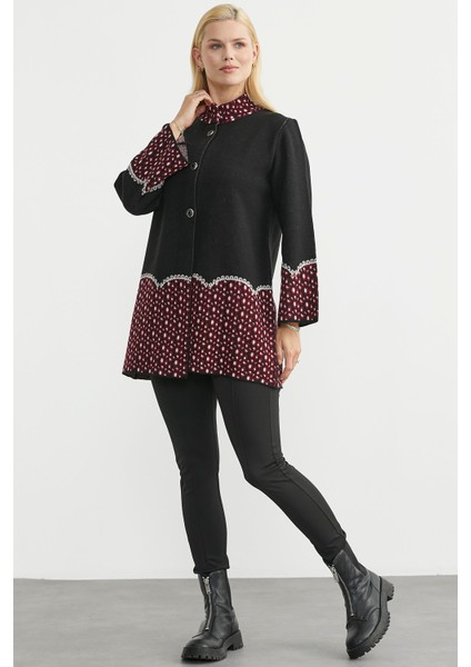 Dik Yaka Düğmeli Uzun Triko Hırka - Siyah fırsatları