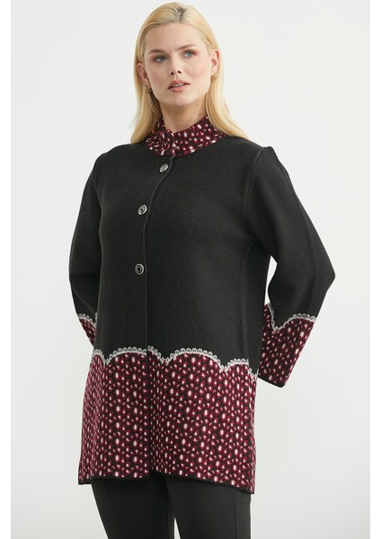 Dik Yaka Düğmeli Uzun Triko Hırka - Siyah indirimleri